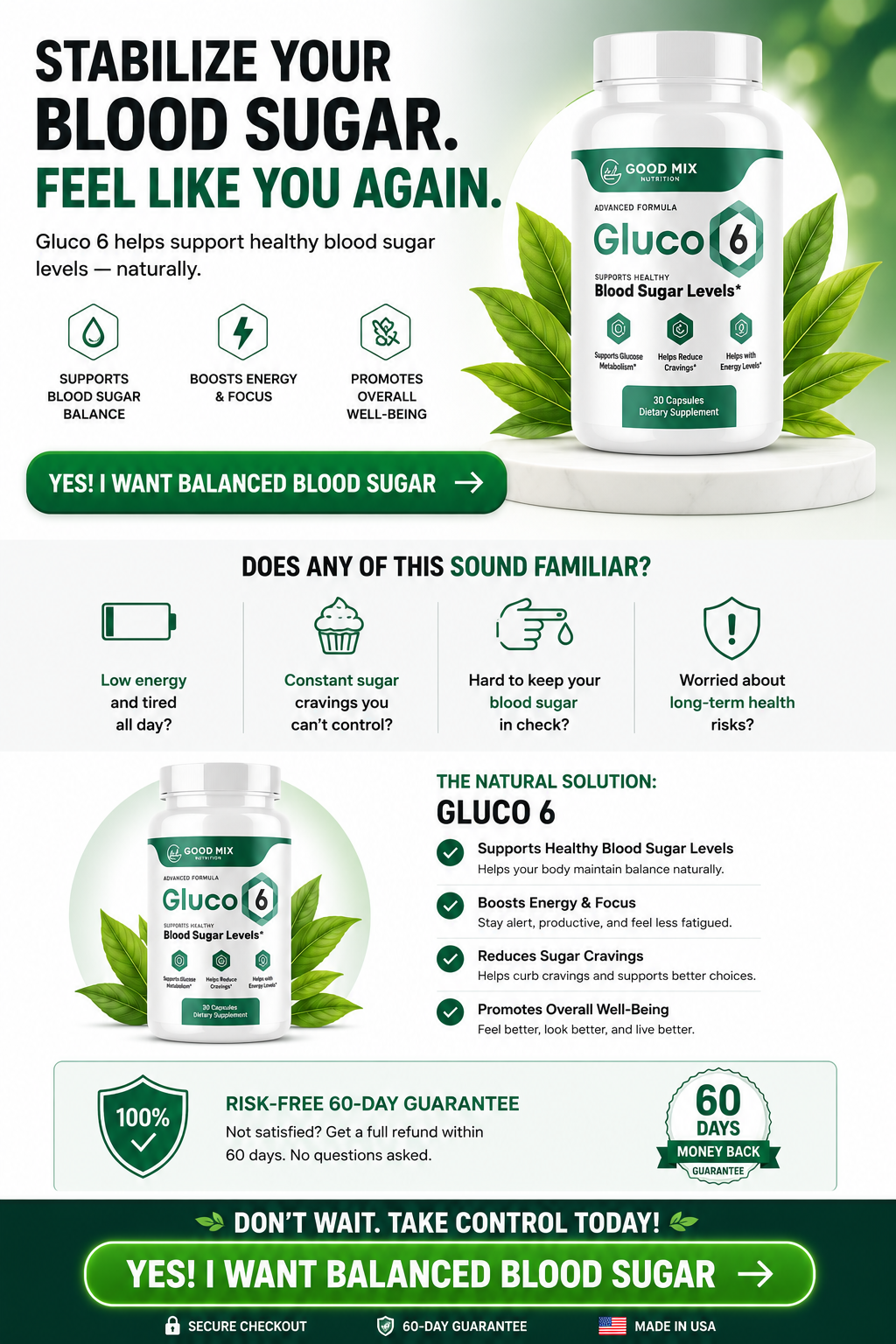 Gluco 6 - Stabilize your blood sugar. Feel like you again. Supports healthy blood sugar levels, naturally.